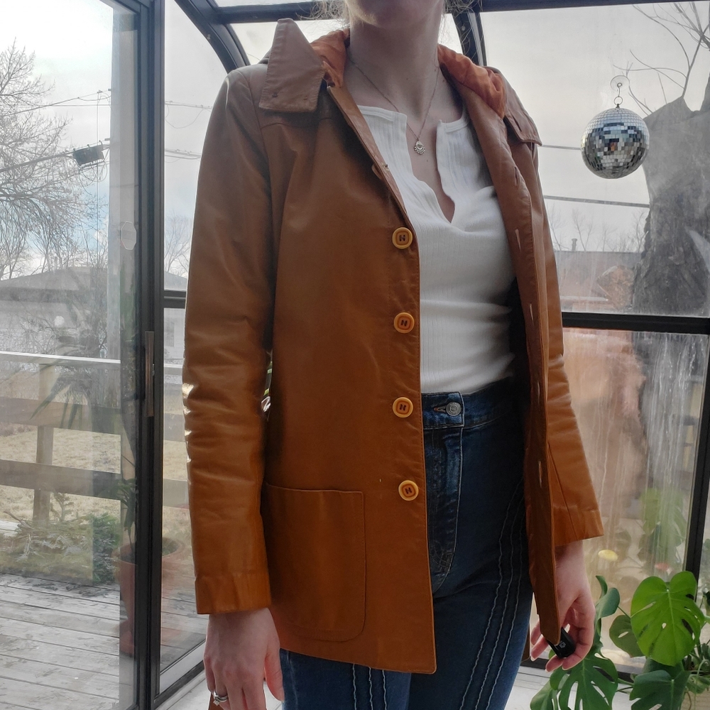 Orange Bagatelle 70s leather hooded jacket